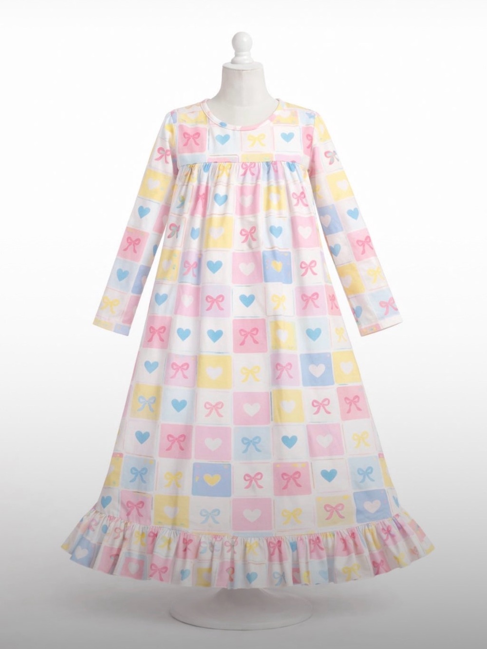 Girls' Pastel Hearts & Bows Nightgown - Pink, Blue & Yellow